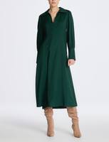 Gant Damen Kleid DunkelgrüN V-Ausschnitt Viskose Langarm Midikleid Gr. 36 450328