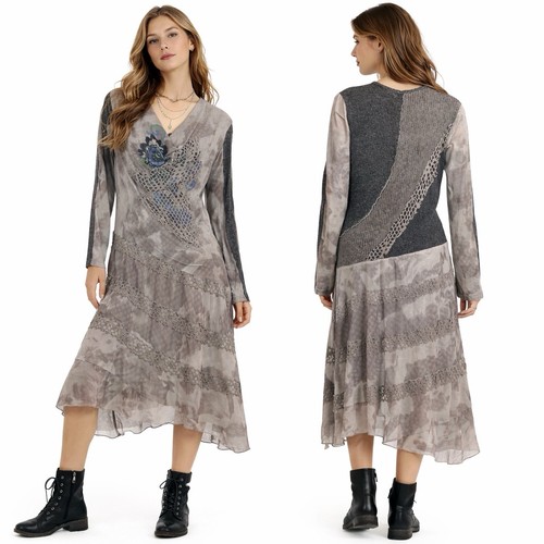 ADAM JACOBS Midi Dress Size MEDIUM Gray Mesh Steampunk Whimsy Gothic Lagenlook