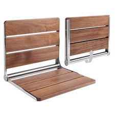 18" Folding Shower Seat - Wall Mounted Burmese Teak Wood Shower Seat, 330lbs ...
