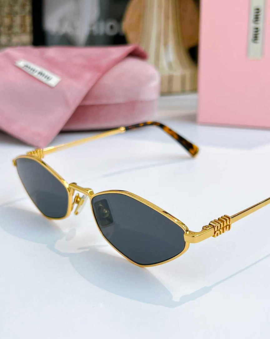 Miu Miu SMU 56Z logo Sunglasses Gold/Gray lenses New | eBay