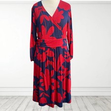Boden Red Navy Floral Jersey Wrap Flowing Midi Dress Size 18