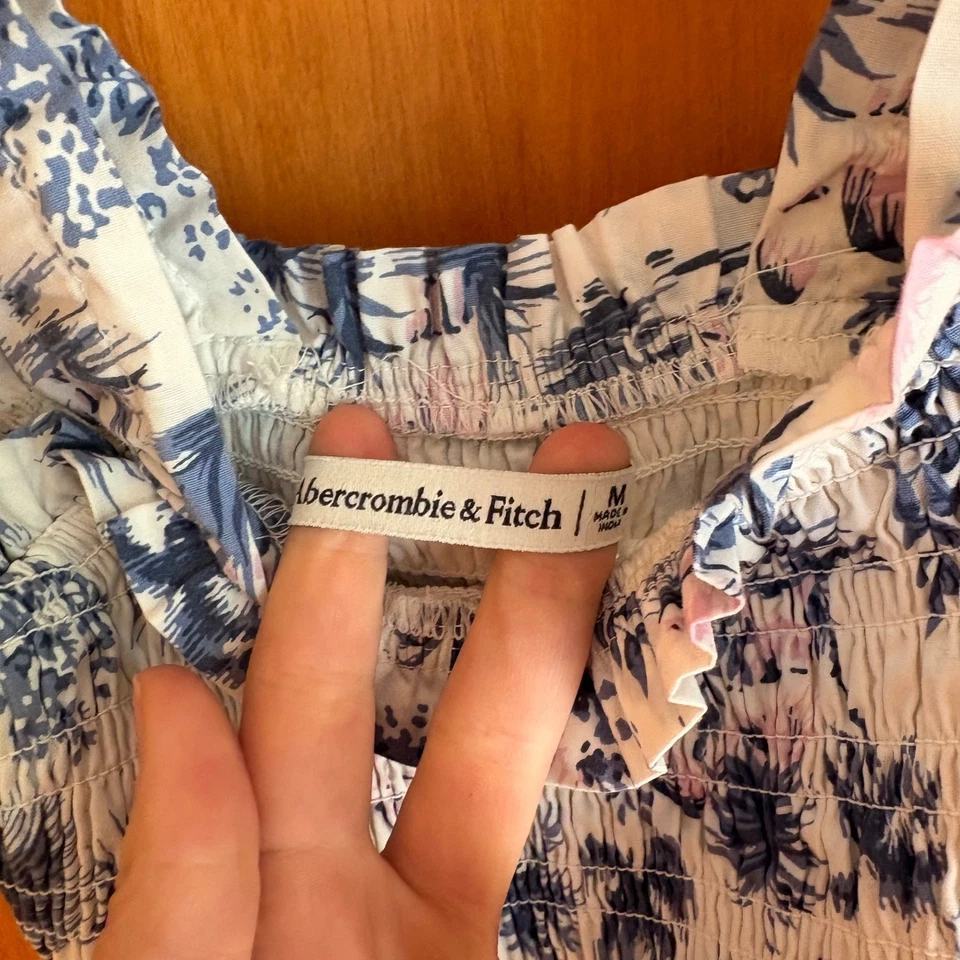 Maxi Vestido Abercrombie Fitch Estampado Floral Azul Blanco Talla M Foto 2 de 4