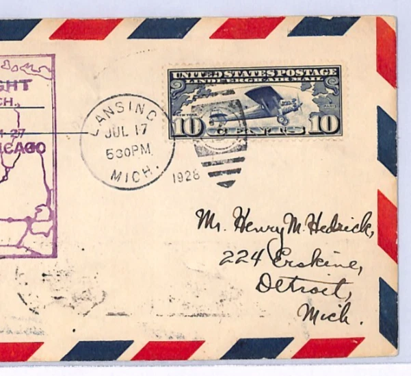 USA Air Mail *Signed* Cover LINDGERGH 1928 FIRST FLIGHT Chicago-Bay City XF97 - Image 4 of 4