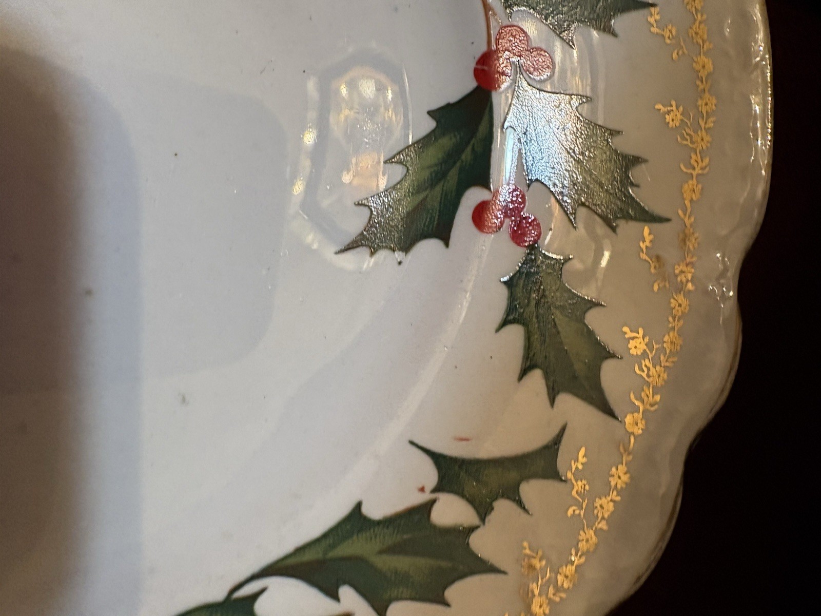 Rare Vintage Homer Laughlin Hudson Set Xmas Plate Cup Saucer Holly Berry Gold 3