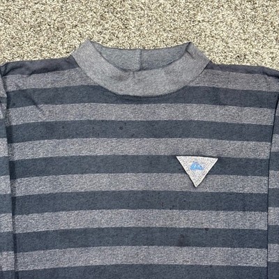 Vintage QUIKSILVER Striped Long Sleeve Shirt Mens M/L Grey 80s/90s USA MADE