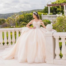 Ivory Quinceanera Dresses Off Shoulder Lace Beaded Crystal Ball Gowns Sweet 16