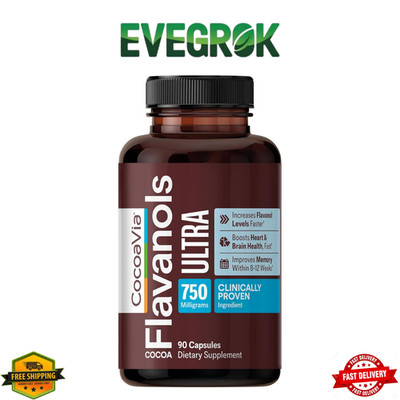 CocoaVia Ultra 750mg Cocoa Flavanols   Heart & Brain Support - 90 Capsules