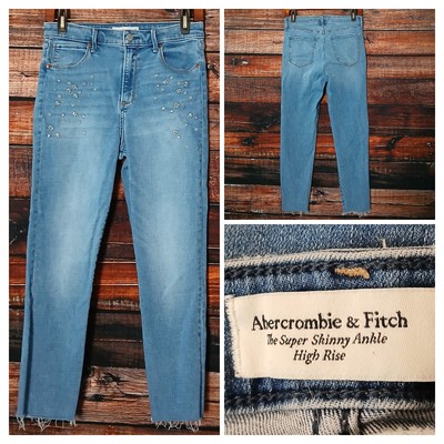Abercrombie Jeans Size 8 Skinny Ankle High Rise Denim Stretch Embroidered Stars
