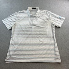 G/Fore Polo Shirt Mens XL White Blue Striped Golf Performance Short Sleeve Logo