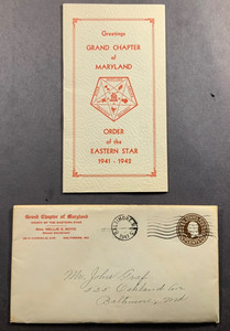 Masonic Order of the Eastern Star Grand Chapter Maryland 1941. With Envelope