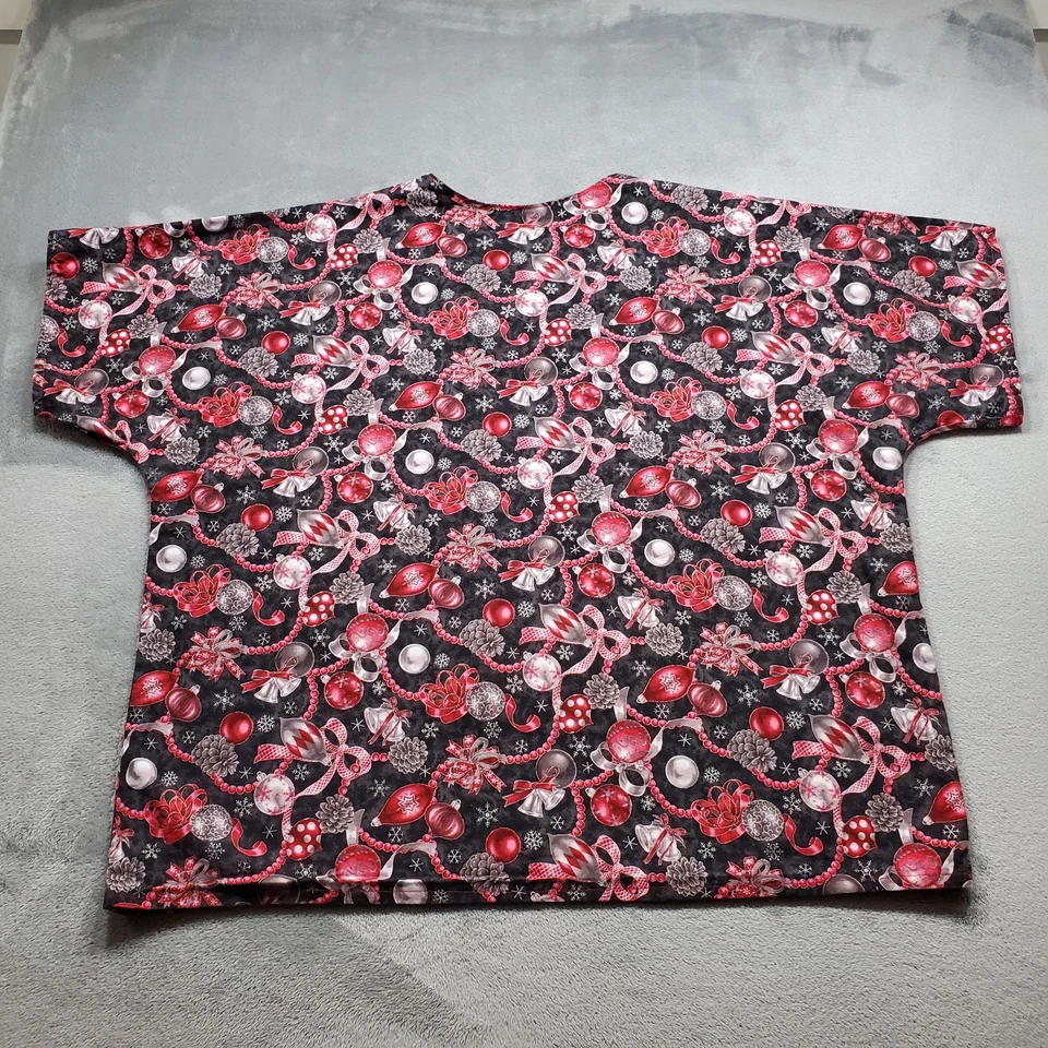 Handmade Vneck Scrub Top Christmas Decoration Theme Red White Silver Black Sz L - Image 2 of 4