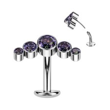 Titanium Threadless Floating Belly Button Ring With 5 Round Bezel CZ