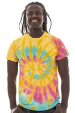 Herren Batik Kurzarm Shirt Rainbow gelb pink