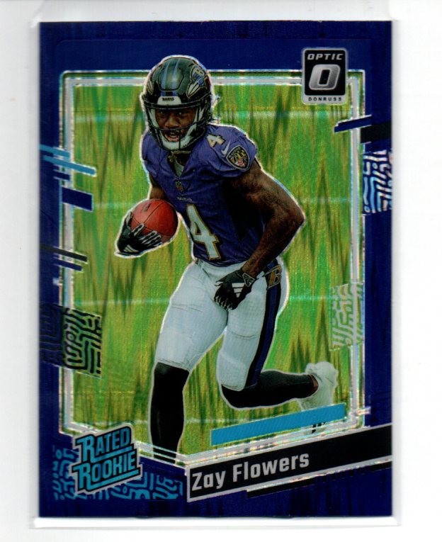 2023 Panini Donruss Optic Purple Shock Prizm Zay Flowers RC #210 Ravens