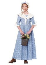 Colonial Village Girl Prairie Pioneer Blue Fancy Dress Halloween Child Costume