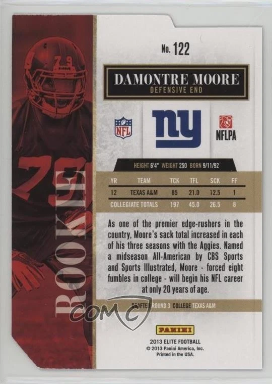 2013 Panini Elite Status Purple Die-Cut /79 Damontre Moore #122 Rookie RC - Image 2 of 2