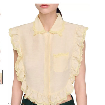Sandro Bib Shirt, Women's Sz 0 (XS), Light Yellow, NWT Retail $295 
