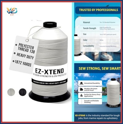 Bonded Polyester Thread 8 oz White Heavy Duty Tex 135 Outdoor Marine Canvas
