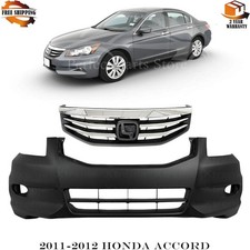 Front Bumper Cover Primed Grille Assembly Kit For 2011-2012 Honda Accord Sedan