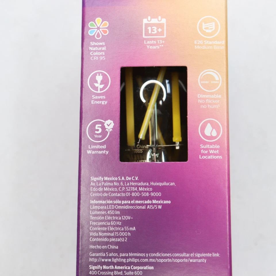 (2-Pk) Philips LED Flicker-Free Clear Dimmable A15 Light Bulb Soft White 2700K - Image 3 of 4