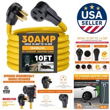 Level 2 Charger Adapter Cord: 10ft NEMA 10-30P to 14-50R for Electric Vehicles
