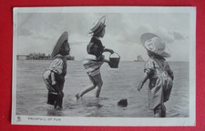 Old Raphael Tuck GLOSSO Seaside Comic CHILDREN IN SEA PAILS FULL OF FUN BUCKETS
