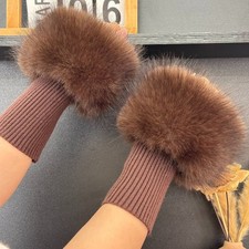 Lot De 2 Manchons En Maille Côtelée Avec Fausse Fourrure, Gants Sans Doigts
