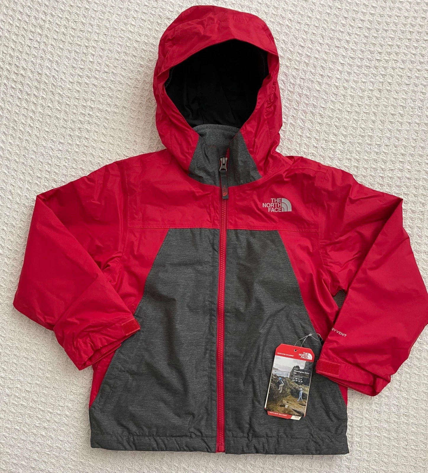 NORTH FACE Girl Lightweight Thermoball Triclimate Hooded Jacket - Red - XS