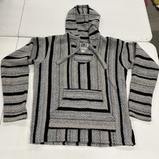 Original Senior Lopez Hoodie Medium Tan Black Gray Poncho Baja Hippie Drug Rug