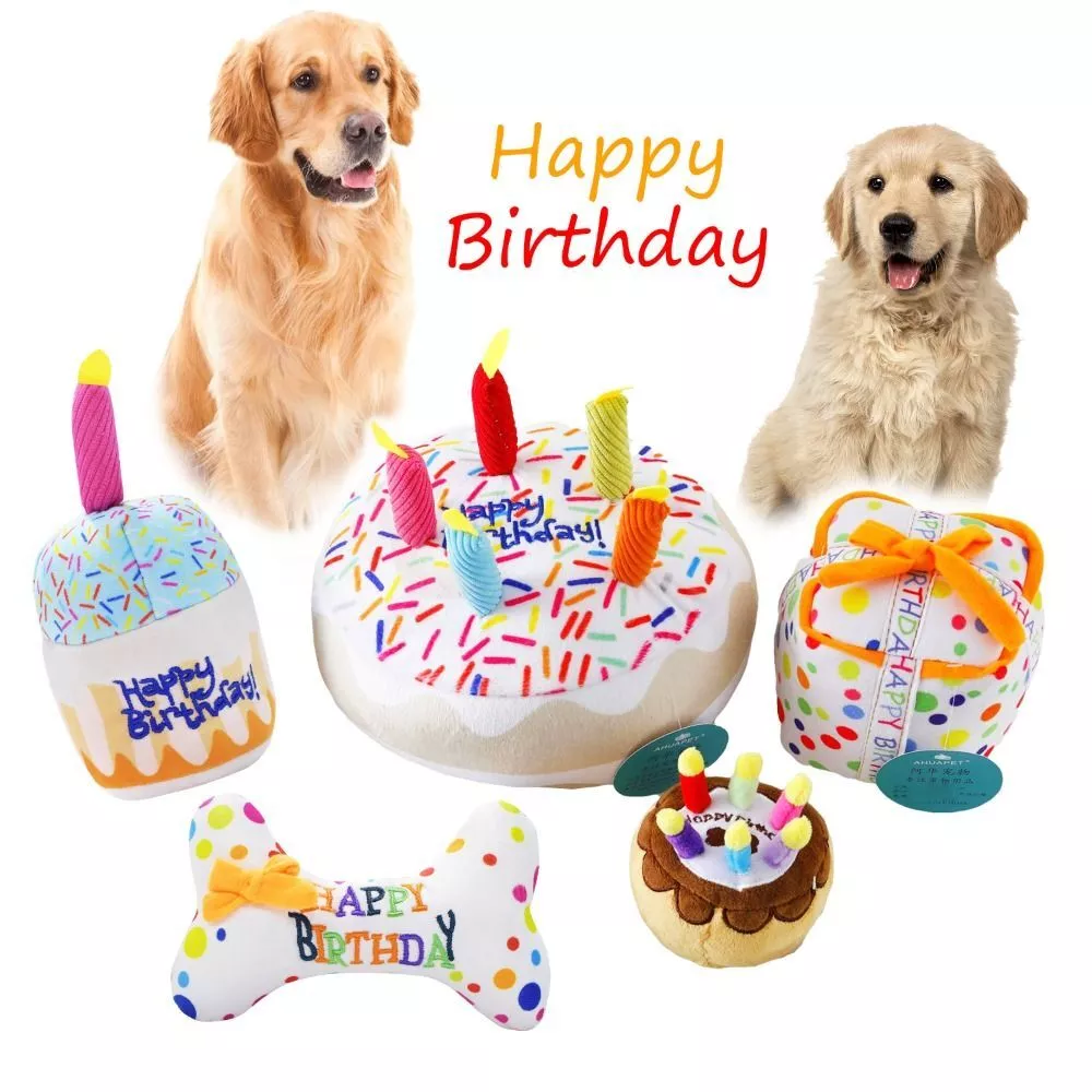 Durable Birthday Cake Plush Dog Toy Puppy Chew Toy Furry Toys Dog