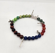 Multi Gemstone Bracelet Round Smooth Bead Charms Stretch Stackable Reiki Healing