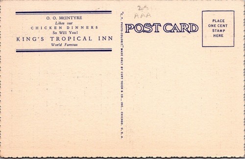 King's Tropical Inn Los Angeles Kalifornien OO McIntyre 1935 Leinen Postkarte GQ6 - Bild 2 von 2
