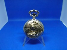 VINTAGE POCKET WATCH TWO TONE TRAIN LOCOMOTIVE CASE "DETAILS"
