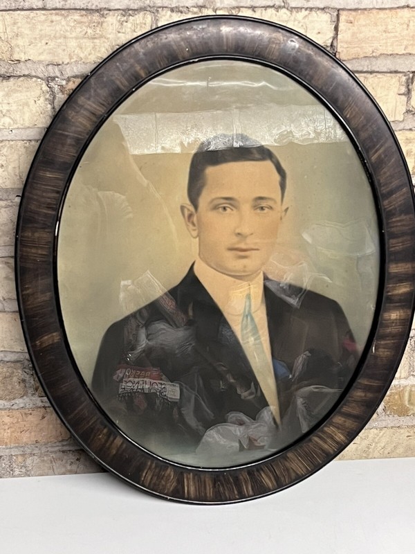 Antique Tiger Wood Oval FRAME W/ Flat Glass Picture Portrait Man Victorian HTF