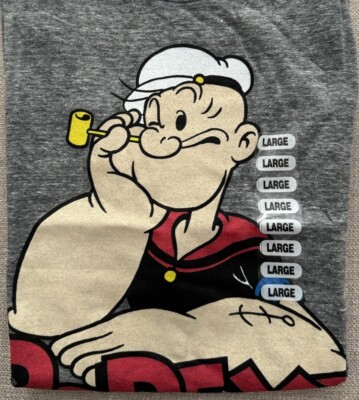 Popeye The Sailorman Tee Luv Gray Short Sleeve Tee Shirt T-Shirt Large