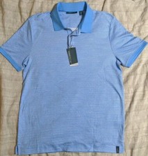 PERRY ELLIS Ultra Soft Touch Linear Print Polo Blue , Small