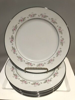 Mimosa Priscilla Japan 10 1/4'' Dinner Plate - Ring Of Pink Flowers&Gray Leaves