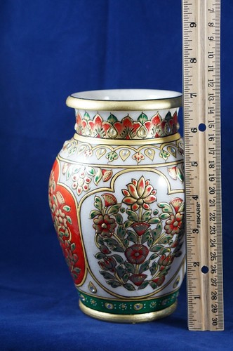 7" Marble Vase Flower Pot Handicraft Meenakari Stone Hand Painted Indian Art - Picture 8 of 9