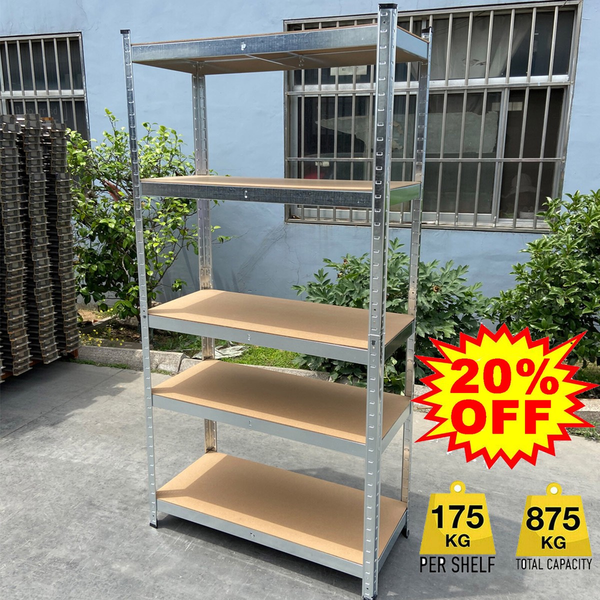 Heavy Duty Shelving Garage Racking Unit 175kg Per Shelf (5 Levels 1500mm H X 700mm W X 300mm D