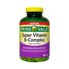 Spring Valley Super Vitamin B-Complex Tablets Supplement Value Size 500 Count
