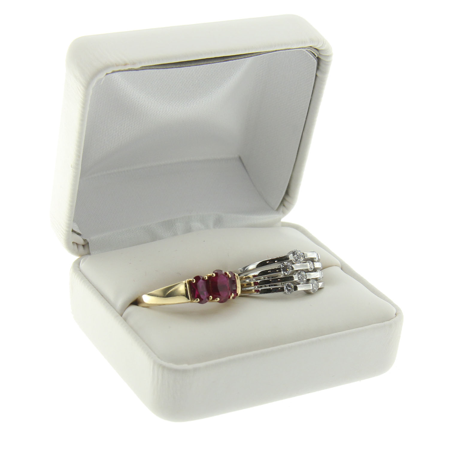 White Faux Leather Double Ring Box Display Jewelry Gift Box Classic Style