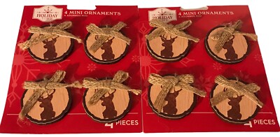 Holiday Time 8 Piece Rustic Balsa Wood Christmas Tree Hanging Ornaments