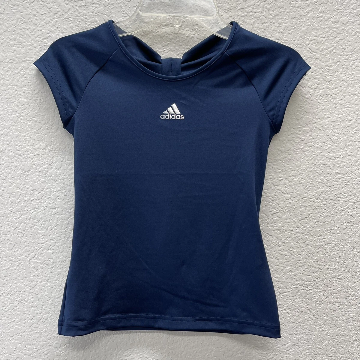 Adidas Girls Small Ribbon T-Shirt Navy Blue Athletic Athleisure Top School  Sport