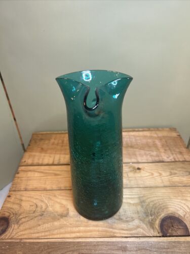 Blenko Blue Crackled Glass 8-Cup Pitcher Jug Carafe Art Mid Century Modern s-3H - Picture 2 of 7