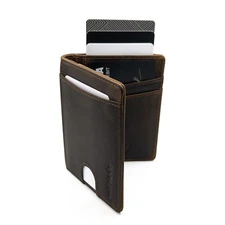 Merwin Vertical Fold RFID Blocking Quick Access and Pull Tab Wallet Cowboy Brown