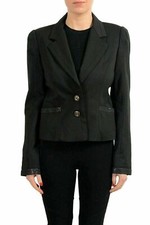 Just Cavalli Wool Black Cropped Two Button Women's Blazer US L IT 44