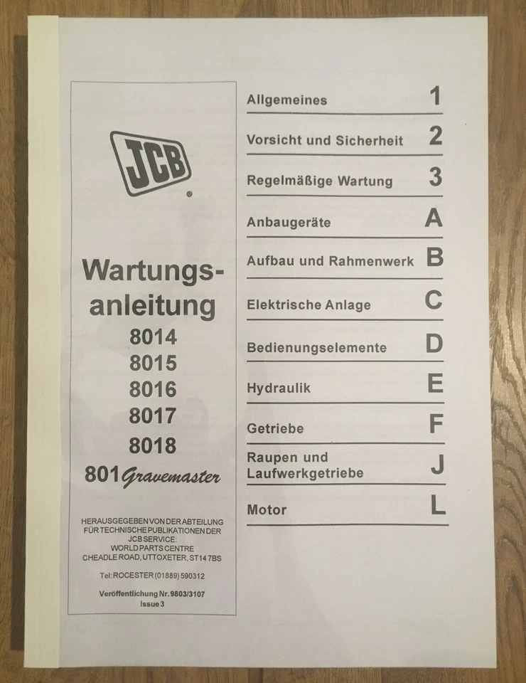 JCB 8014 8015 8016 8017 8018 Reparaturhandbuch Werkstatthandbuch