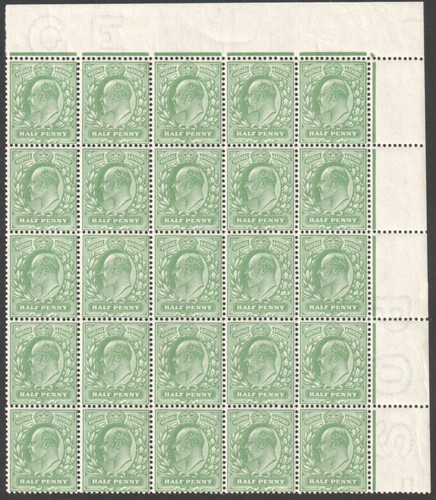 SG 267 1/2d stumpf gelb grün M3 (1) obere rechte Ecke Randblock 25 U.M
