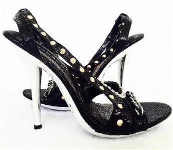 NUEVO - Tacones de aguja con tacones de estrás metálicos plateados negros Celeste talla 6 Foto 4 de 4