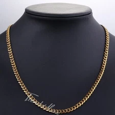 5mm 18-30in Gold Plated Curb Cuban Link Necklace Stainless Steel Mens Boys Chain